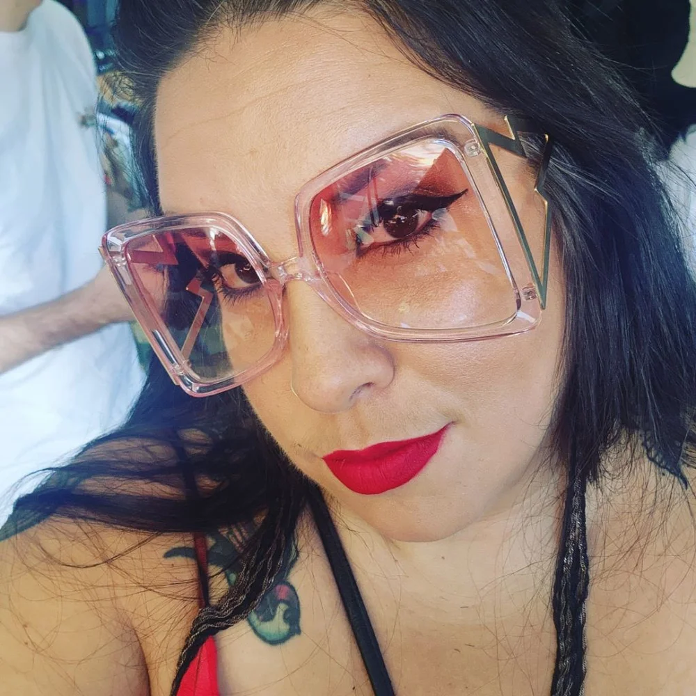 Rare Baddie Vintage Pinkish/Gold/Clear Oversized Square Cat Ombre Sunglasses